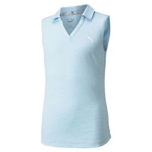 PUMA JUNIOR GIRLS HEATHER SLEEVELESS GOLF POLO in Corydalis Blue. Size M